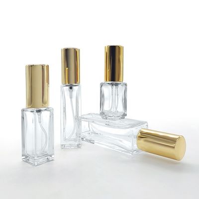 Clear Luxury Empty 3ml 5ml 8ml 10ml 15ml Refillable Thick Square Glass Perfume Bottle With Gold Sprayer Pump