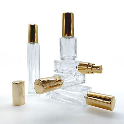 Clear Luxury Empty 3ml 5ml 8ml 10ml 15ml Refillable Thick Square Glass Perfume Bottle With Gold Sprayer Pump