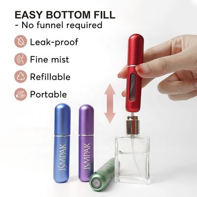 Luxury Aluminum Cosmetic Packaging Custom Bottom Filling Travel Case Leather 5Ml Atomizer Perfume Refill Bottle